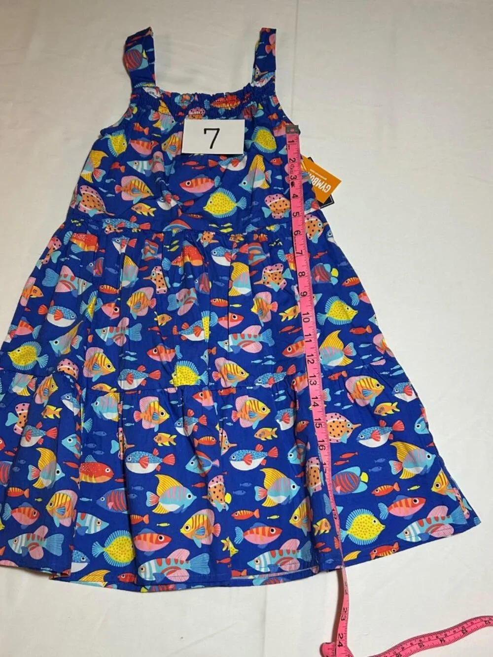 Gymboree Girls 7 Blue Fish Ruffle Sleeveless Sundress NWT Ruffle Summer Beach